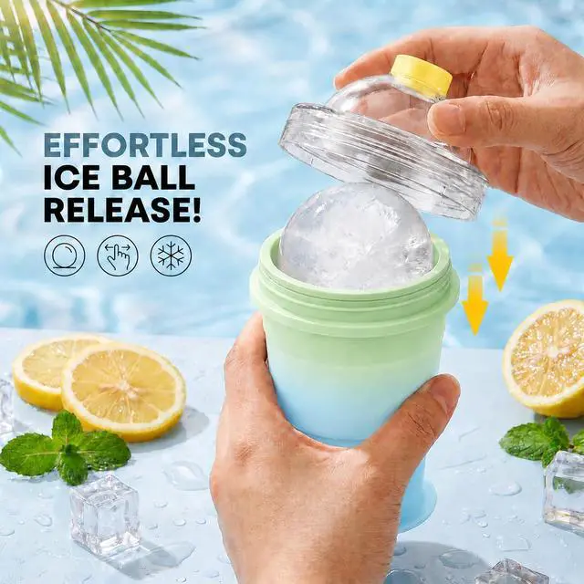 Alt view image 2 of 7 - Collapsible Silicone Ice Ball Maker Cup 325ml Portable Ice Sphere Mold with Straw & Leakproof Lid, Reusable Travel Tumbler for Whiskey, Coffee, Juice (Blue-green gradient)