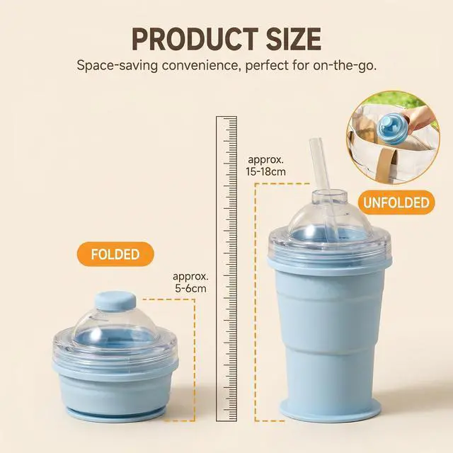 Alt view image 4 of 6 - Collapsible Silicone Ice Ball Maker Cup 325ml Portable Ice Sphere Mold with Straw & Leakproof Lid, Reusable Travel Tumbler for Whiskey, Coffee, Juice (Blue)