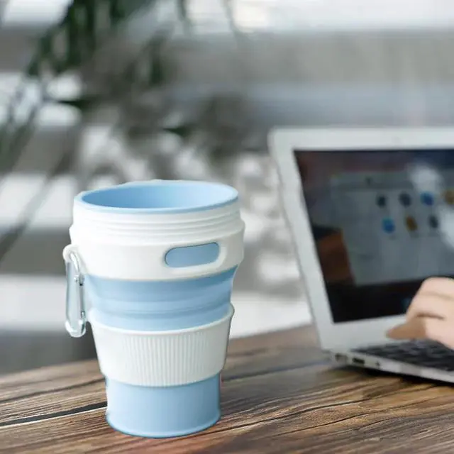 Alt view image 4 of 7 - Collapsible Silicone Travel Mug, Leak-Proof Reusable Water Bottle with Straw for Hot & Cold Beverages, Portable Foldable Cup for Travel Office Home, Dishwasher Safe-Straw Included