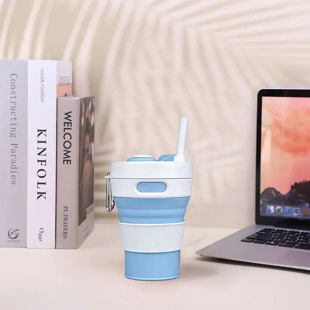 Alt view image 5 of 7 - Collapsible Silicone Travel Mug, Leak-Proof Reusable Water Bottle with Straw for Hot & Cold Beverages, Portable Foldable Cup for Travel Office Home, Dishwasher Safe-Straw Included