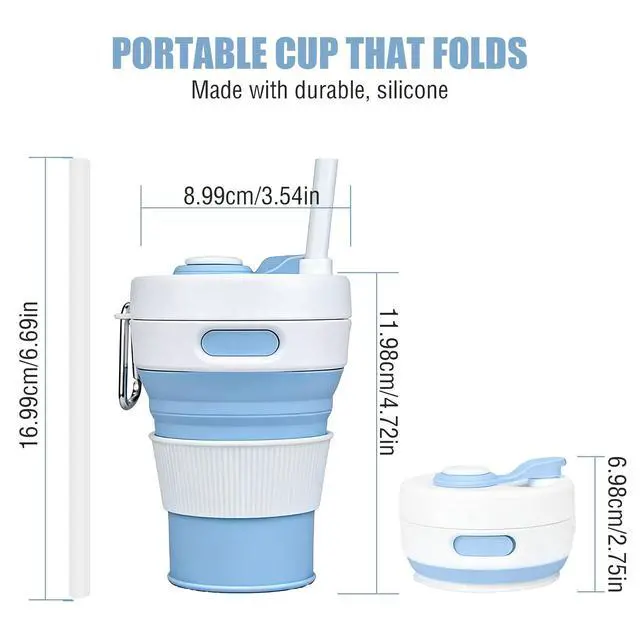 Alt view image 6 of 7 - Collapsible Silicone Travel Mug, Leak-Proof Reusable Water Bottle with Straw for Hot & Cold Beverages, Portable Foldable Cup for Travel Office Home, Dishwasher Safe-Straw Included