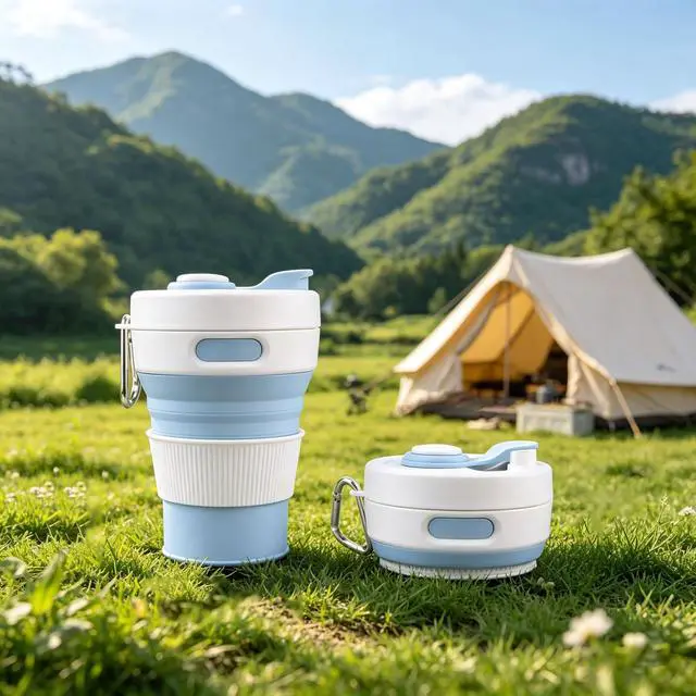 Alt view image 7 of 7 - Collapsible Silicone Travel Mug, Leak-Proof Reusable Water Bottle with Straw for Hot & Cold Beverages, Portable Foldable Cup for Travel Office Home, Dishwasher Safe-Straw Included