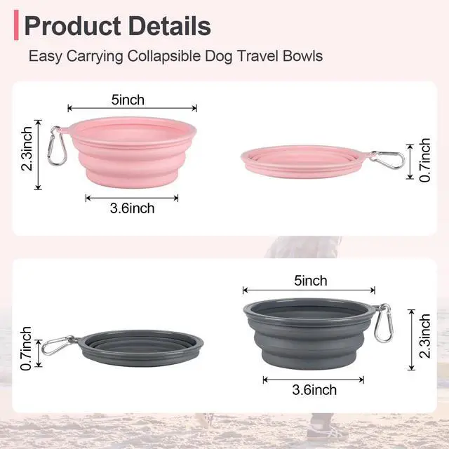 Alt view image 2 of 7 - Collapsible Dog Bowls for Travel, 2Pack Dog Portable Water Bowl, Foldable Pet Food Bowl with Clasp, Pet Cat Feeding Cup Dish for Traveling, Walking, Hiking