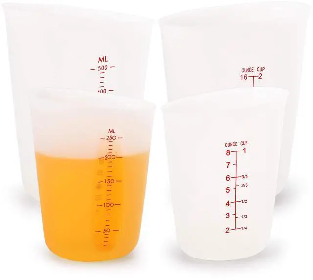 Main image of Silicone Flexible Measuring Cups with Marking, 2 Pack 8 Ounces(1-cup) and 2 Pack 16 Ounces(2-cup) Squeeze and Pour Silicone Measuring Cup Set
