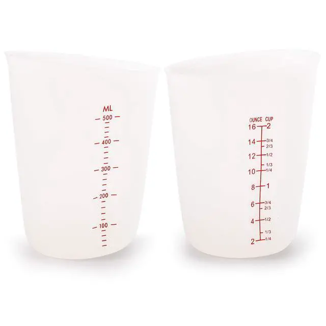Alt view image 2 of 5 - Silicone Flexible Measuring Cups with Marking, 2 Pack 8 Ounces(1-cup) and 2 Pack 16 Ounces(2-cup) Squeeze and Pour Silicone Measuring Cup Set