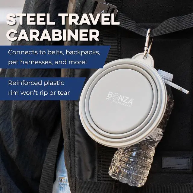 Alt view image 4 of 7 - Collapsible Dog Bowls - Small 12 oz, Dog Travel Accessories, Silicone Portable Dogs Bowl & Water Dish with Reinforced Rim & Carabiner for Hiking, Camping, and Car Trips, Black