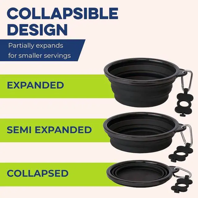 Alt view image 7 of 7 - Collapsible Dog Bowls - Small 12 oz, Dog Travel Accessories, Silicone Portable Dogs Bowl & Water Dish with Reinforced Rim & Carabiner for Hiking, Camping, and Car Trips, Black