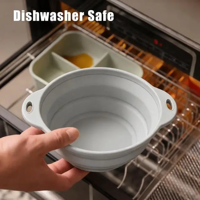 Alt view image 4 of 7 - Collapsible Silicone Mixing Bowl - 1800ml(60 fl oz) - BPA Free, Dishwasher Safe, Non-Slip Base Space Saving for Kitchen, Camping & Travel (Blue)
