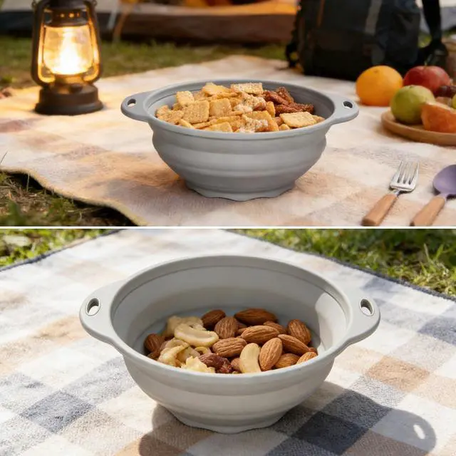 Alt view image 5 of 7 - Collapsible Silicone Mixing Bowl - 1800ml(60 fl oz) - BPA Free, Dishwasher Safe, Non-Slip Base Space Saving for Kitchen, Camping & Travel (Blue)