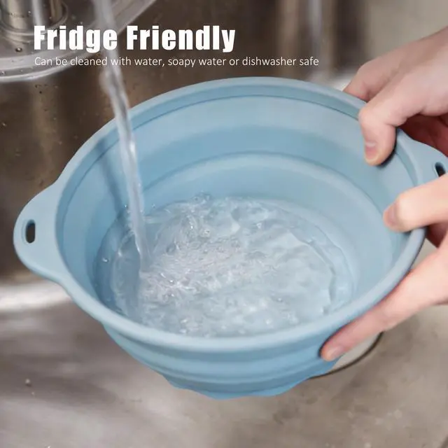 Alt view image 6 of 7 - Collapsible Silicone Mixing Bowl - 1800ml(60 fl oz) - BPA Free, Dishwasher Safe, Non-Slip Base Space Saving for Kitchen, Camping & Travel (Blue)