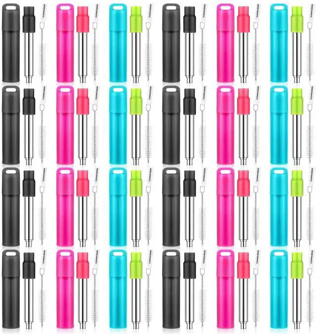 Main image of Metal Reusable Straw Travel with Case Collapsible Foldable Portable Retractable Drinking Straw Stainless Steel Silicone Tip and Cleaning Brush Long for Cruise Ship Gift