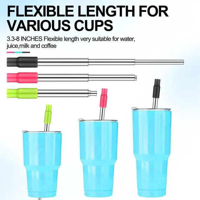 Alt view image 3 of 7 - Metal Reusable Straw Travel with Case Collapsible Foldable Portable Retractable Drinking Straw Stainless Steel Silicone Tip and Cleaning Brush Long for Cruise Ship Gift