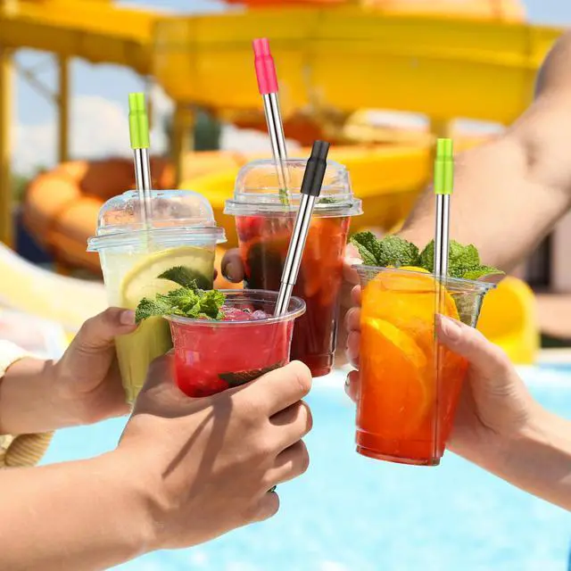 Alt view image 6 of 7 - Metal Reusable Straw Travel with Case Collapsible Foldable Portable Retractable Drinking Straw Stainless Steel Silicone Tip and Cleaning Brush Long for Cruise Ship Gift