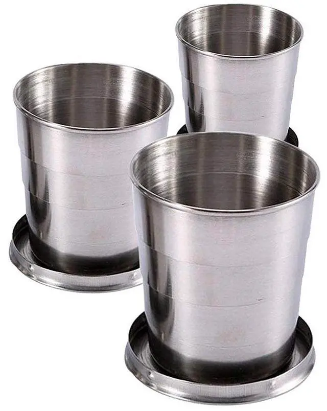 Main image of Stainless Steel Collapsible Cups for Traveling with Keychains