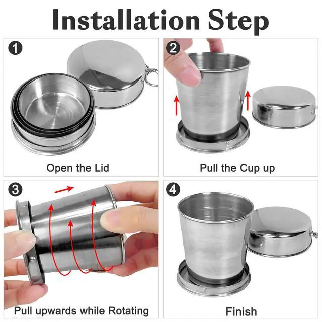Alt view image 3 of 7 - Stainless Steel Collapsible Cups for Traveling with Keychains