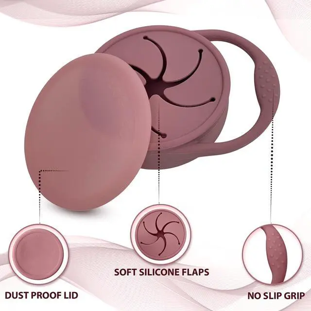 Alt view image 5 of 7 - Snack Attack Snack Cup | Collapsible Silicone Snack Container | Toddler and Baby Snack Catcher Lid (Dusty Rose)