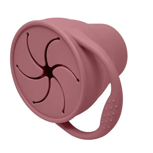 Alt view image 6 of 7 - Snack Attack Snack Cup | Collapsible Silicone Snack Container | Toddler and Baby Snack Catcher Lid (Dusty Rose)