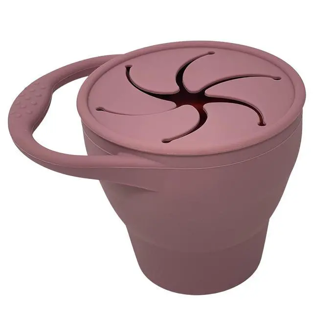 Alt view image 7 of 7 - Snack Attack Snack Cup | Collapsible Silicone Snack Container | Toddler and Baby Snack Catcher Lid (Dusty Rose)