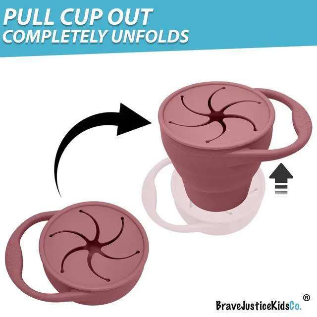 Alt view image 2 of 7 - Snack Attack Snack Cup | Collapsible Silicone Snack Container | Toddler and Baby Snack Catcher Lid (Dusty Rose)