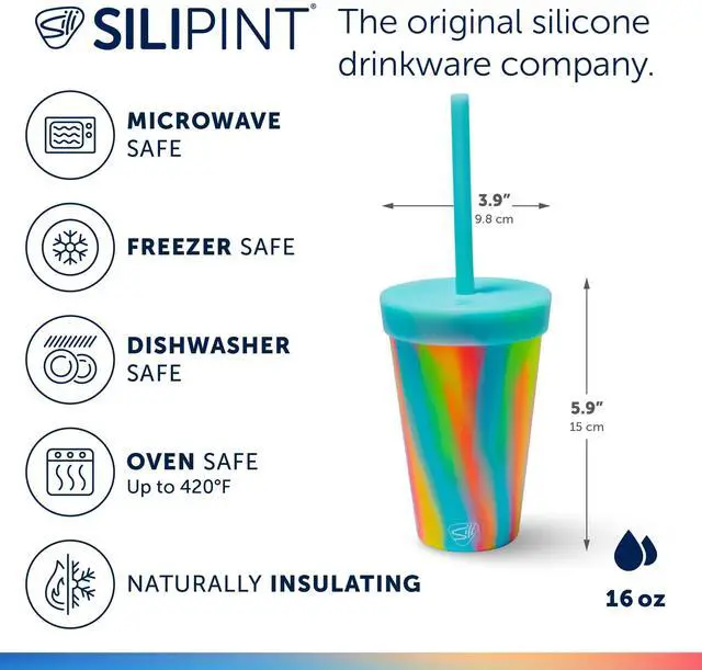 Alt view image 2 of 5 - Silicone Tumbler with Straw Lid Unbreakable, Non-Toxic, Dishwasher Safe & Spill Proof Tumbler Perfect Leakproof Travel Mug for Smoothie, Coffee, Cocktail (Sugar Rush) Pack of 1