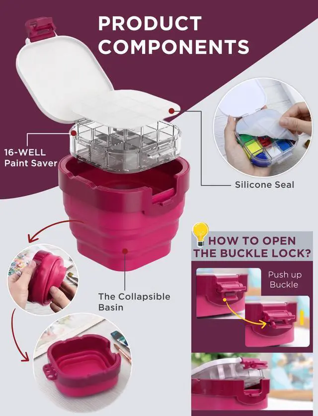 Alt view image 2 of 7 - Airtight Empty Palette Box with Lid & Foldable Water Cup, Pink