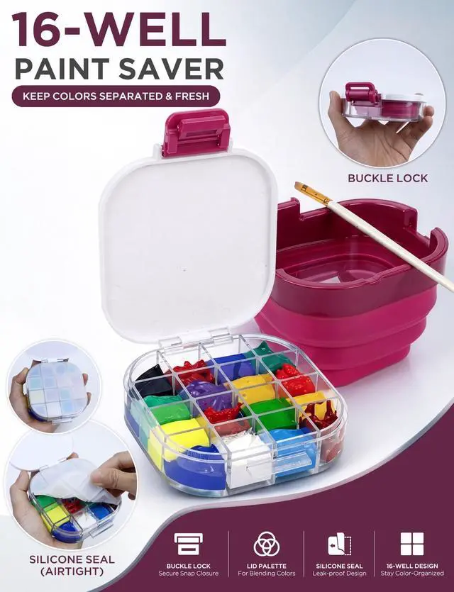 Alt view image 3 of 7 - Airtight Empty Palette Box with Lid & Foldable Water Cup, Pink