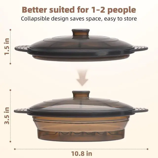 Alt view image 2 of 7 - Microwave Steamer Cooker Collapsible Bowl Silicone Baked Potato Cookware with Handle Lid for Vegetables Fish Prep Meal Food with Removable Rack BPA Free Easy to Store Freezer Dishwasher Safe Black