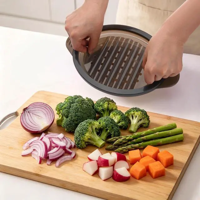 Alt view image 5 of 7 - Microwave Steamer Cooker Collapsible Bowl Silicone Baked Potato Cookware with Handle Lid for Vegetables Fish Prep Meal Food with Removable Rack BPA Free Easy to Store Freezer Dishwasher Safe Black