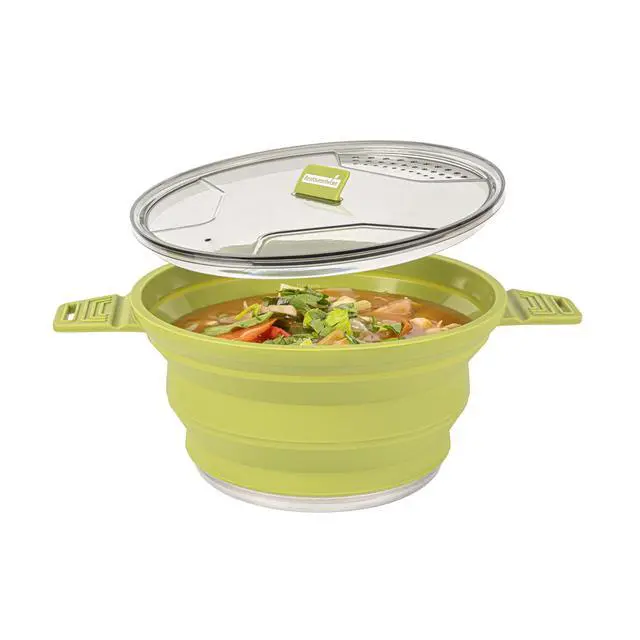 Alt view image 2 of 7 - Liter Collapsible Camping Pot, 1 Portable Cook Pot - With Lid, Stainless Steel Bottom, Silicone Camping Cookware, For Travel Or Outdoor Hiking- Restaurantware