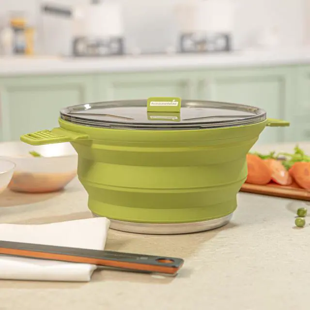 Alt view image 4 of 7 - Liter Collapsible Camping Pot, 1 Portable Cook Pot - With Lid, Stainless Steel Bottom, Silicone Camping Cookware, For Travel Or Outdoor Hiking- Restaurantware