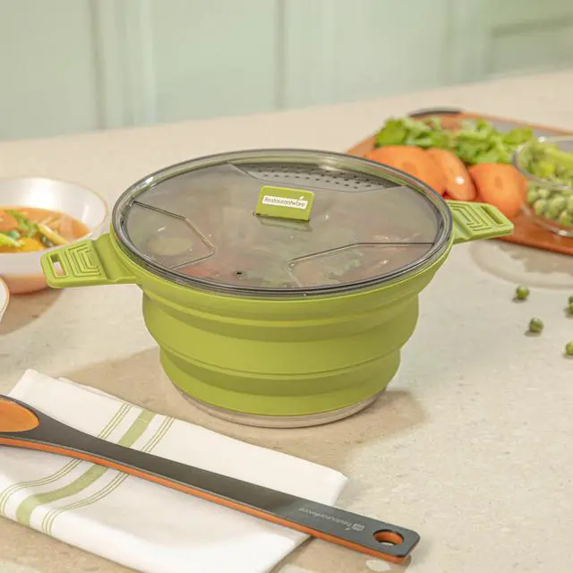 Alt view image 3 of 7 - Liter Collapsible Camping Pot, 1 Portable Cook Pot - With Lid, Stainless Steel Bottom, Silicone Camping Cookware, For Travel Or Outdoor Hiking- Restaurantware