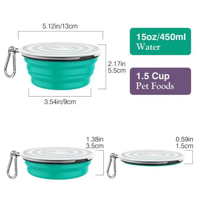 Alt view image 4 of 7 - Collapsible Travel Dog Bowls 2 Pack with Lids&Carabiners Silicone