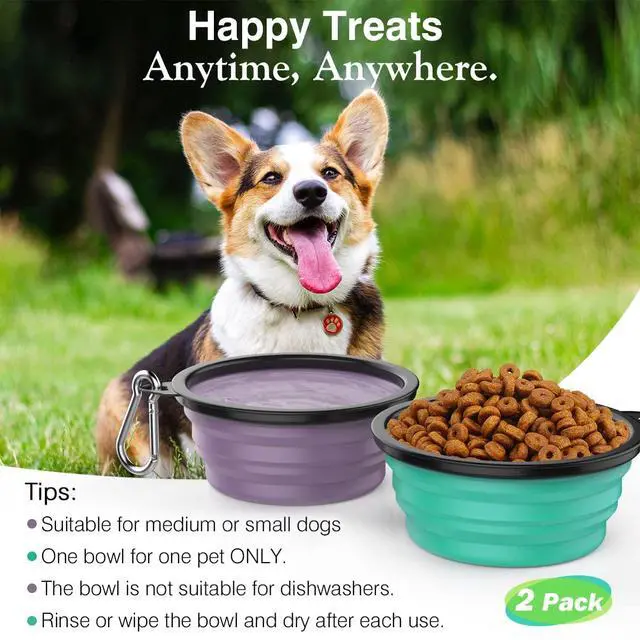 Alt view image 5 of 7 - Collapsible Travel Dog Bowls 2 Pack with Lids&Carabiners Silicone