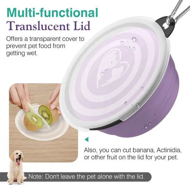 Alt view image 2 of 7 - Collapsible Travel Dog Bowls 2 Pack with Lids&Carabiners Silicone