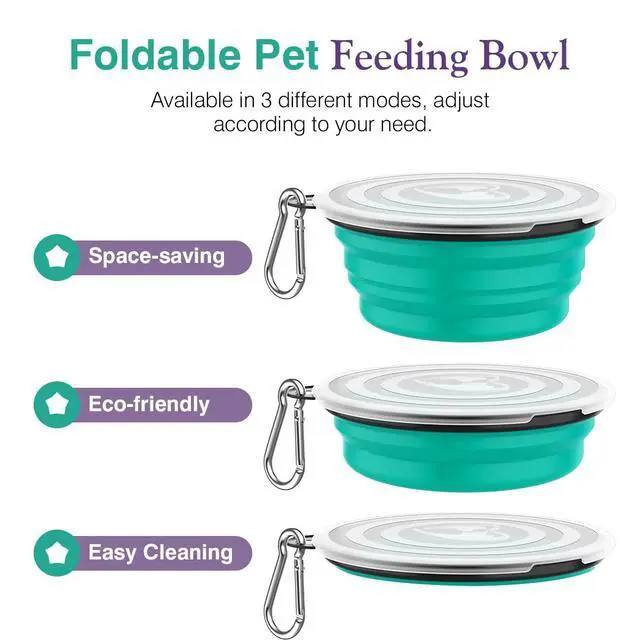 Alt view image 6 of 7 - Collapsible Travel Dog Bowls 2 Pack with Lids&Carabiners Silicone
