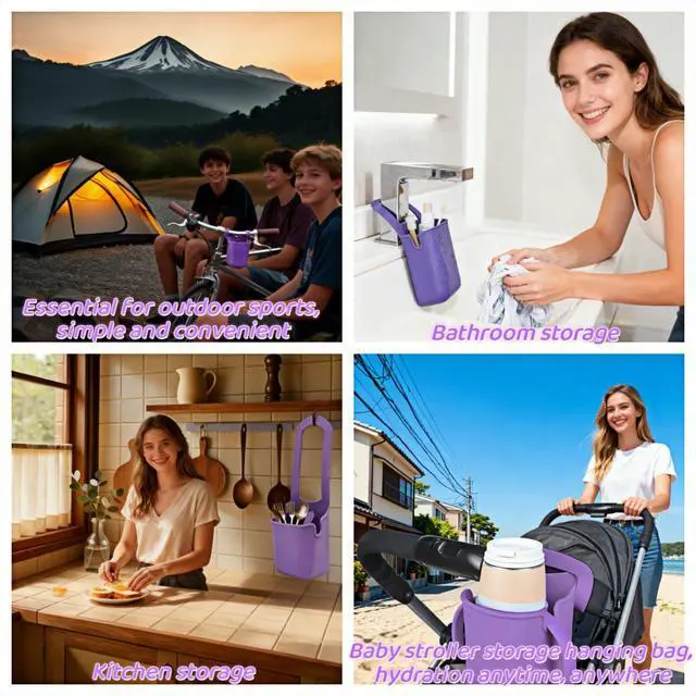 Alt view image 4 of 7 - Universal Foldable Silicone Cup Holder Dual-Open Design fits Most Bottles&Cups.Leak-Proof, Food-Grade Silicone,Easy to Clean.for Adults&on Bikes,Walks,Outdoors.Secure,Foldable,Hands-Free Convenience