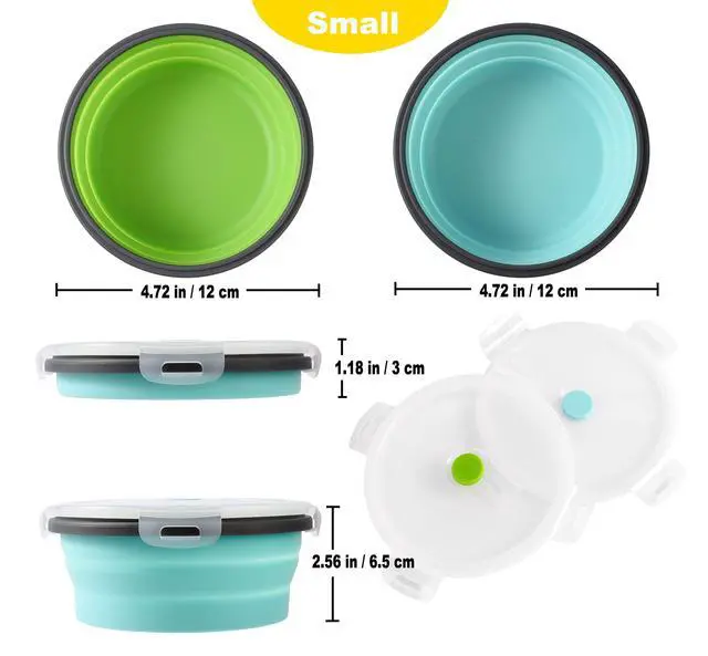 Alt view image 2 of 7 - Collapsible Dog Bowls with Lids, 2 Pack Travel Dog Bowls for Small Size Dogs, Silicone Portable Dog Food Bowls Water Cup Cat Bowls Dish for Camping Traveling Walking, 12 oz 350ml