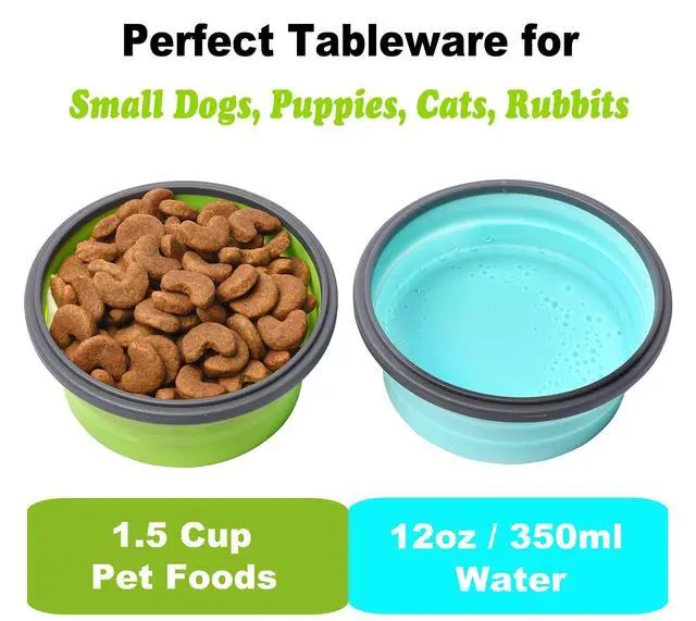 Alt view image 3 of 7 - Collapsible Dog Bowls with Lids, 2 Pack Travel Dog Bowls for Small Size Dogs, Silicone Portable Dog Food Bowls Water Cup Cat Bowls Dish for Camping Traveling Walking, 12 oz 350ml