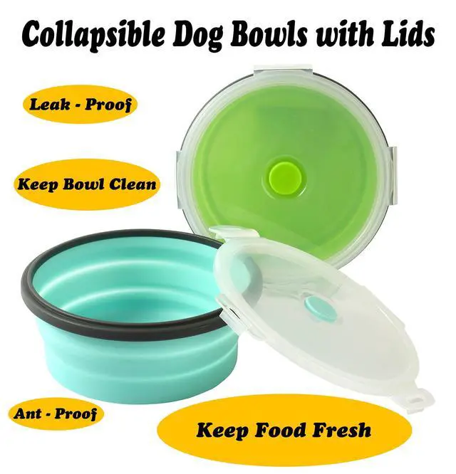 Alt view image 4 of 7 - Collapsible Dog Bowls with Lids, 2 Pack Travel Dog Bowls for Small Size Dogs, Silicone Portable Dog Food Bowls Water Cup Cat Bowls Dish for Camping Traveling Walking, 12 oz 350ml