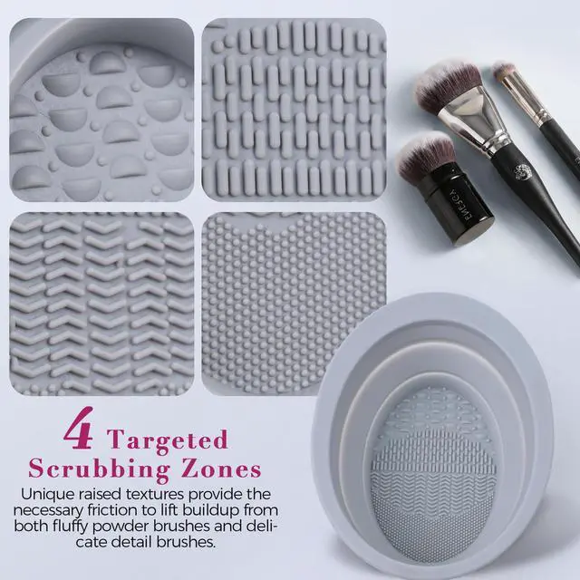 Alt view image 3 of 7 - Professional Silicone Makeup Brush Cleaner Mat - Collapsible Cleaning Bowl & Portable Scrubber Pad - Deep Wash Tool for Travel Beauty Blender Sponge & Cosmetic Brushes