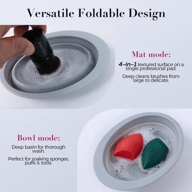 Alt view image 6 of 7 - Professional Silicone Makeup Brush Cleaner Mat - Collapsible Cleaning Bowl & Portable Scrubber Pad - Deep Wash Tool for Travel Beauty Blender Sponge & Cosmetic Brushes