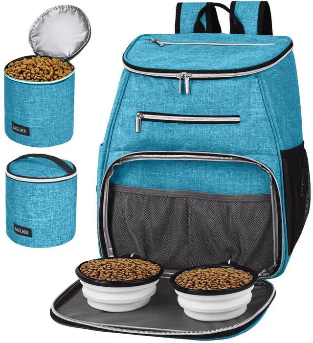 Main image of Dog Travel Bag Backpack, Airline Approved Pet Supplies Backpack, Dog Travel Backpack with 2 Silicone Collapsible Bowls and 2 Food Baskets Sky Blue