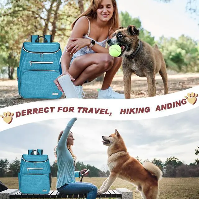 Alt view image 6 of 7 - Dog Travel Bag Backpack, Airline Approved Pet Supplies Backpack, Dog Travel Backpack with 2 Silicone Collapsible Bowls and 2 Food Baskets Sky Blue