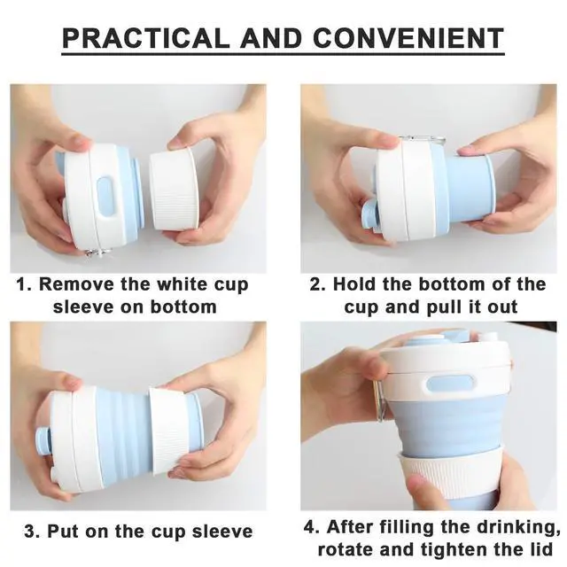 Alt view image 7 of 7 - Collapsible Camping Cup with Straw Silicone Folding Coffee Cup Sport Bottle Portable Travel Outdoor Car 16oz 20oz (Grey)