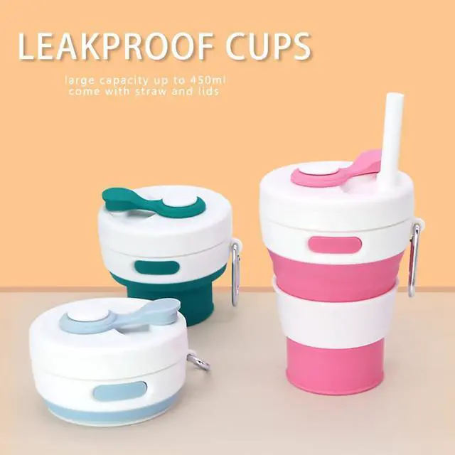 Alt view image 5 of 7 - Collapsible Camping Cup with Straw Silicone Folding Coffee Cup Sport Bottle Portable Travel Outdoor Car 16oz 20oz (Grey)