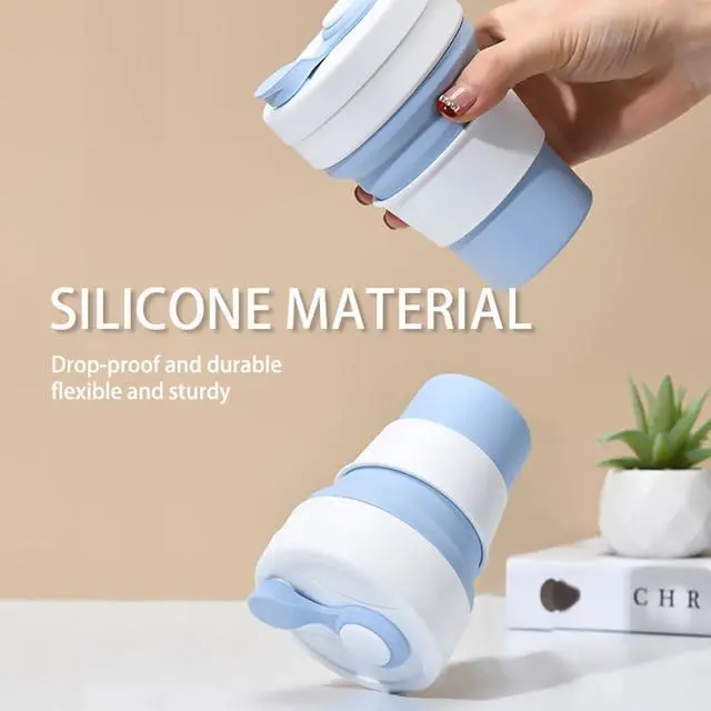 Alt view image 6 of 7 - Collapsible Camping Cup with Straw Silicone Folding Coffee Cup Sport Bottle Portable Travel Outdoor Car 16oz 20oz (Grey)