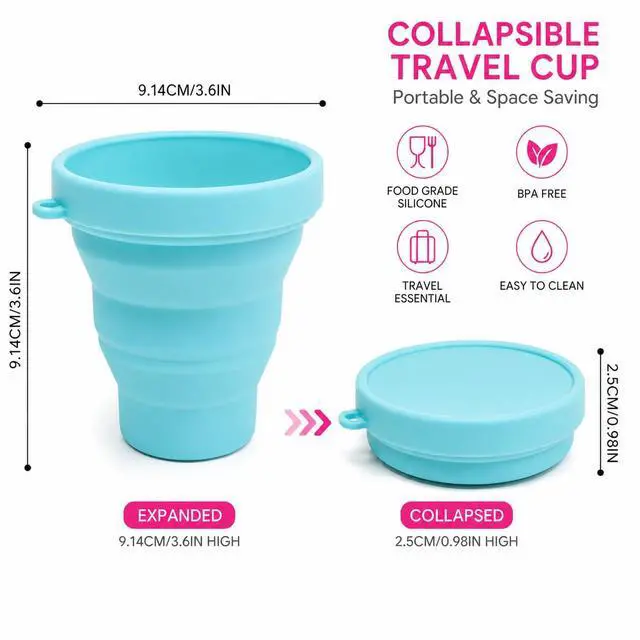 Alt view image 2 of 7 - Collapsible Travel Cup, Foldable Silicone Cup with Lid and Strap, 200ml Portable Reusable Drinking Cup for Camping, Hiking, Picnic, Outdoor Travel and Daily Use