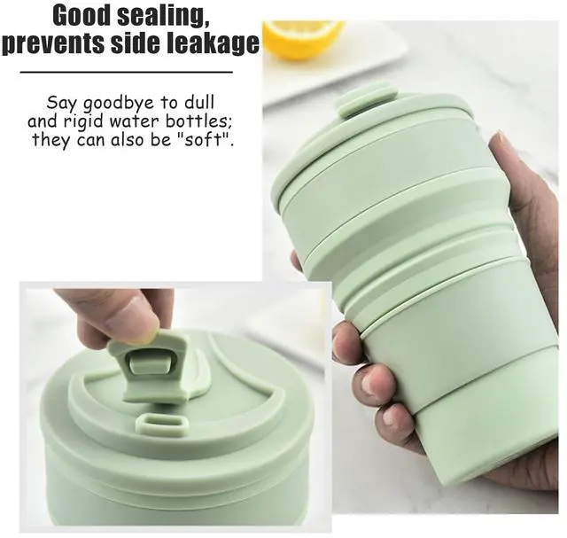 Alt view image 3 of 7 - Collapsible Cup Reusable 12oz Silicone Foldable Portable Travel Water Bottle, Folding Lightweight Reusable Leakproof for Traveling Camping Hiking Cycling Yoga Sports