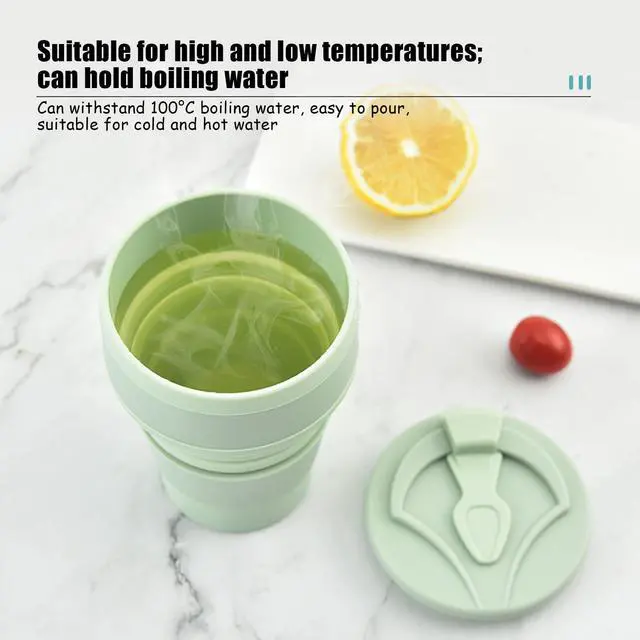 Alt view image 5 of 7 - Collapsible Cup Reusable 12oz Silicone Foldable Portable Travel Water Bottle, Folding Lightweight Reusable Leakproof for Traveling Camping Hiking Cycling Yoga Sports