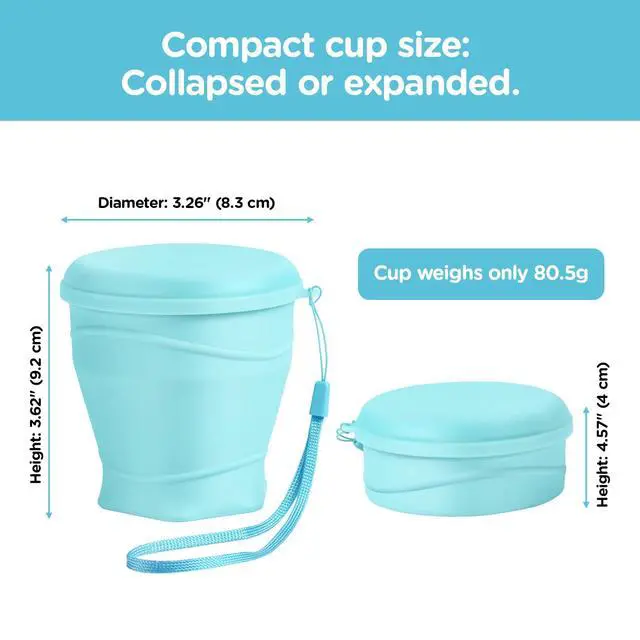 Alt view image 2 of 6 - 260ml Collapsible Silicone Cup with Lid,BPA-Free,304 Stainless Steel Rim,Portable Cup for Travel,Camping, Hiking,Outdoor Sports (Gray)